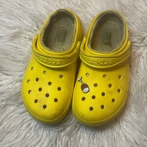$3 BUNDLE ITEM Crocs Classic Fur Lined Clogs Yellow Faux Fur M5 W7 Slip On Shoes